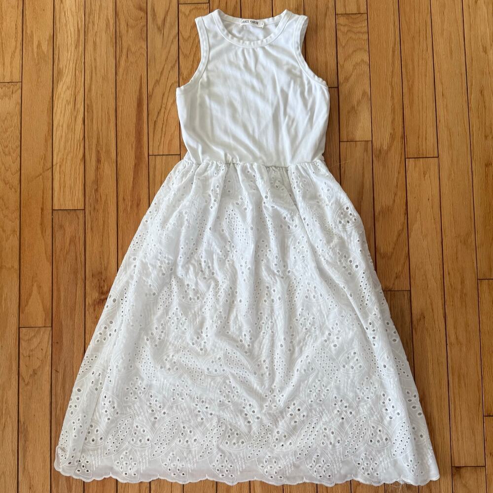 Grace Karin Medium White Eyelet Lace Sleeveless Maxi Dress size M Resortwear